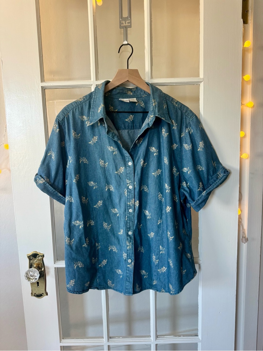 Cherokee Plus Size Short-Sleeve Floral Denim Button-Up Shirt